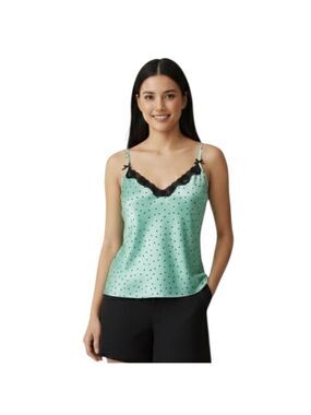 George Turquoise Blue Black Polka Dot Camisole Large